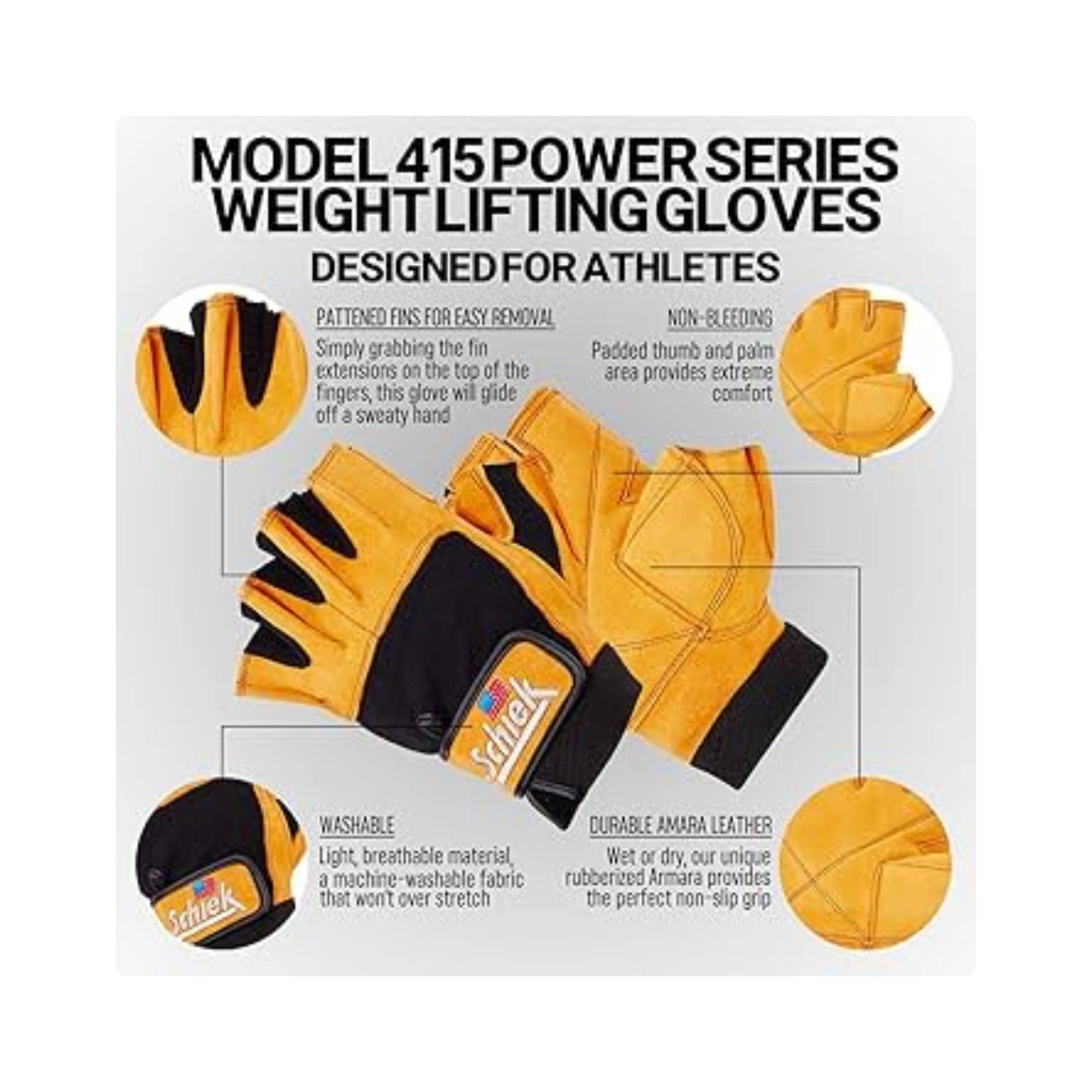 Schiek 415 Power Series Lifting Gloves Yellow