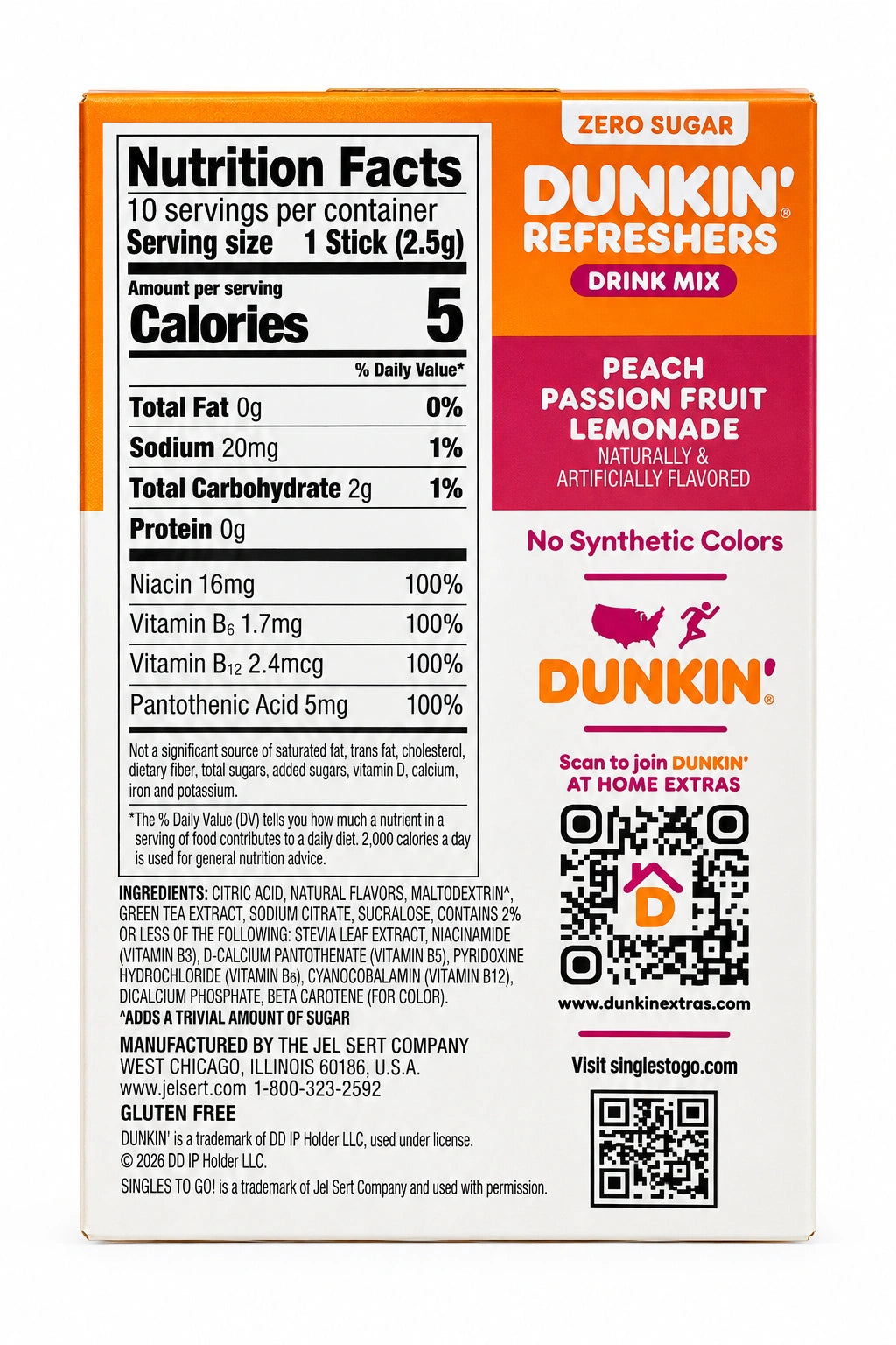 Dunkin Refreshers Zero Sugar Drinks Mix Single To Go