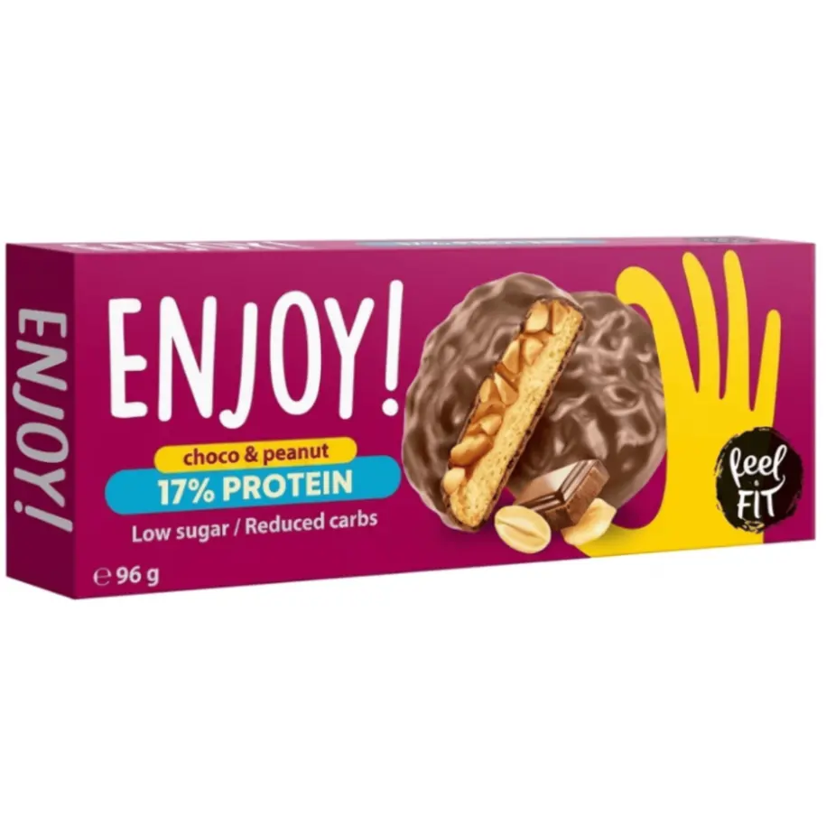 Feel Fit Enjoy! Choco & Peanut Protein Cookies – Low Sugar, 17% Protein, No Palm Oil 96g