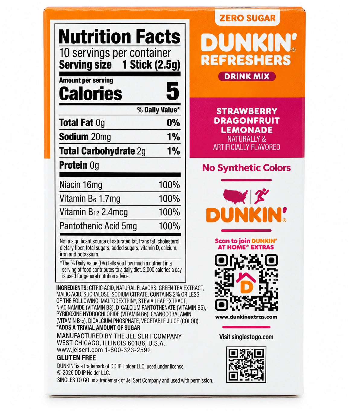 Dunkin Refreshers Zero Sugar Drinks Mix Single To Go