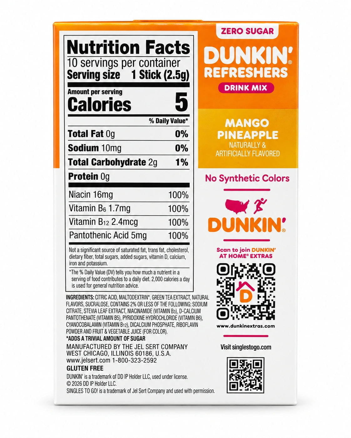 Dunkin Refreshers Zero Sugar Drinks Mix Single To Go